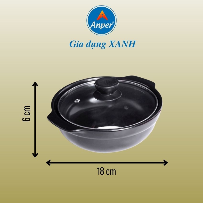 Nồi Đất Anper Plus Lòng Cạn Nắp Kính Tráng Men Chống Dính Bóng Cao Cấp Anper vn, Nồi Đỉnh Hàn quốc, Kho Cá, Thịt