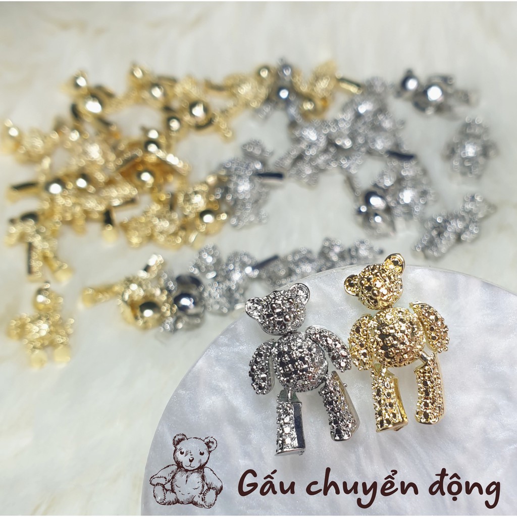 [Ảnh thật] Charm gấu chuyển động đính móng