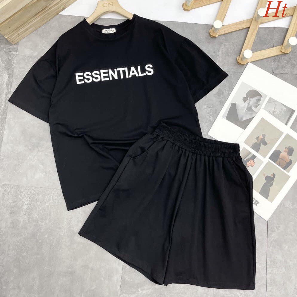 Bộ Quần Áo Ess ❤ Set Quần Đùi Ống Rộng Áo Thun Tay Lỡ Nam Nữ