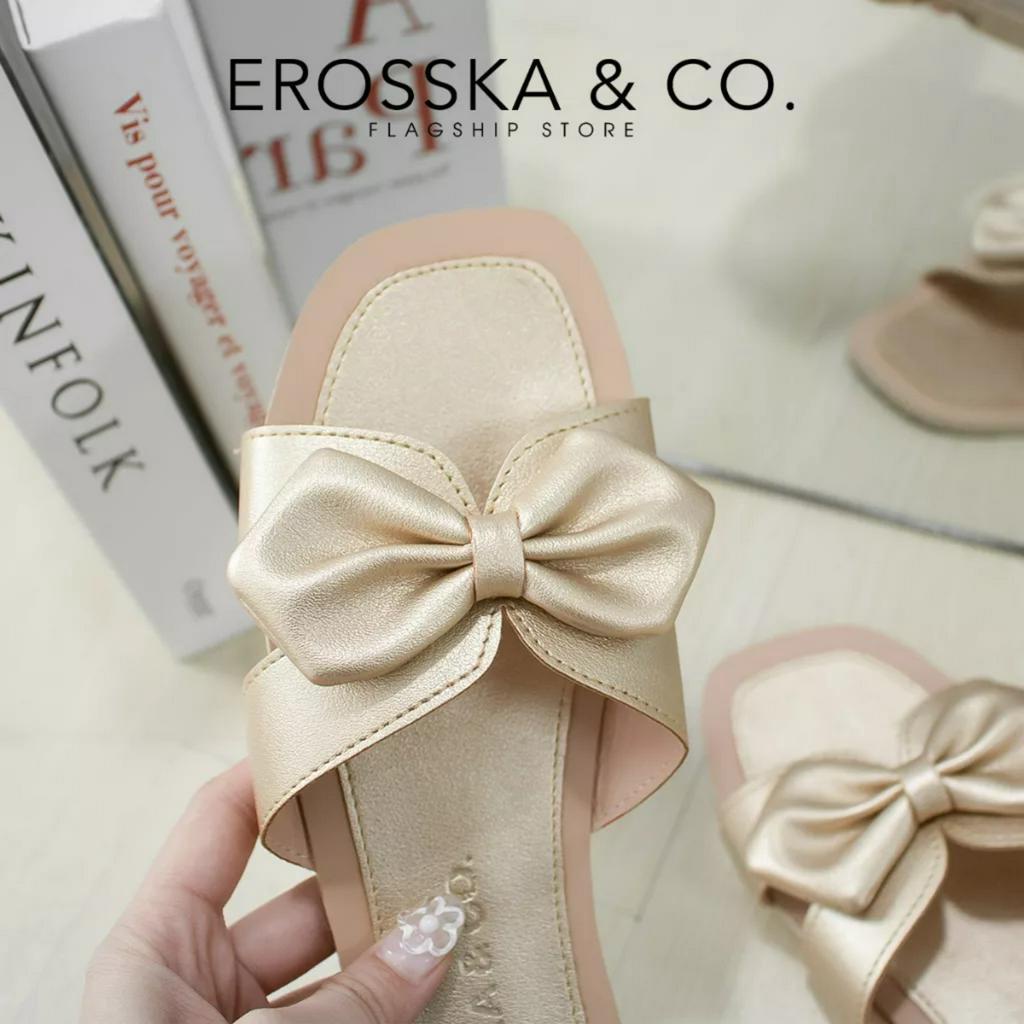 Erosska - Dép nữ đế bệt tiểu thư gắn nơ phong cách Hàn Quốc 2023 màu gold _ DE062