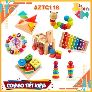 Combo 7 Món Đồ Chơi Gỗ Giúp Bé Tư Duy, Phát Triển Trí Tuệ, Tăng Khả Năng Vận Động - AZTC118