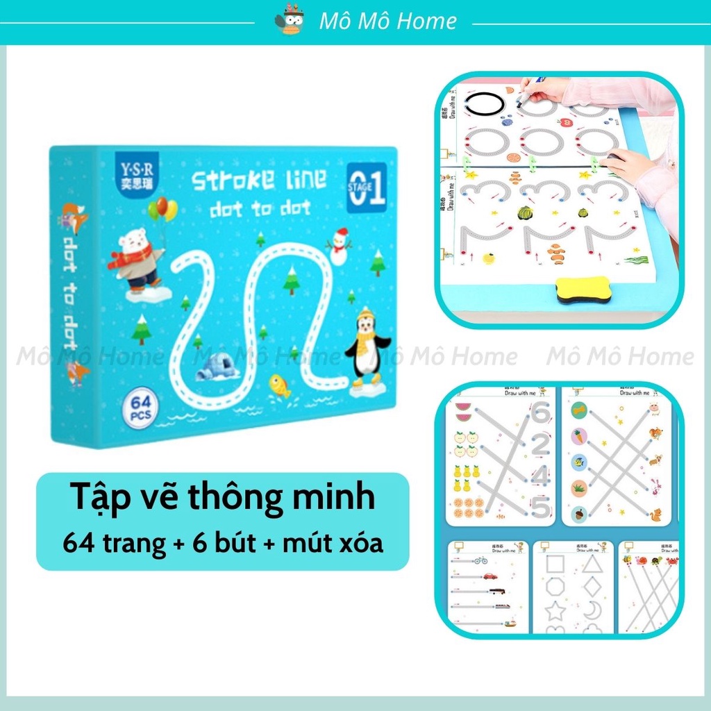 Tập Vẽ Cho Bé, bộ bút giấy vẽ thông minh, giáo dục sớm cho bé, rèn luyện nét bút, học tập chữ cái và con số