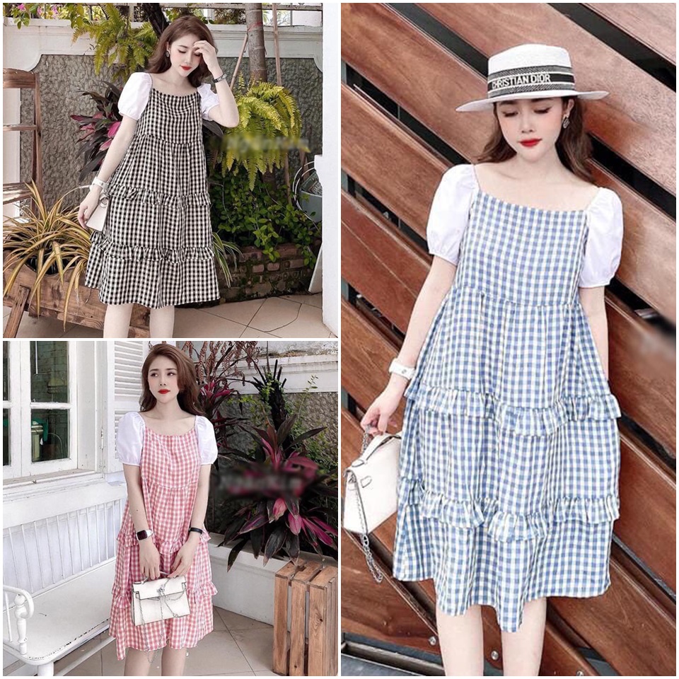 [CÓ HÌNH THẬT - FREE SIZE ĐẾN 52KG] ĐẦM CARO VIỀN BÈO BABYDOLL ULZZANG XINH XẮN - LÀM ĐẸP GIÁ SỈ GB2