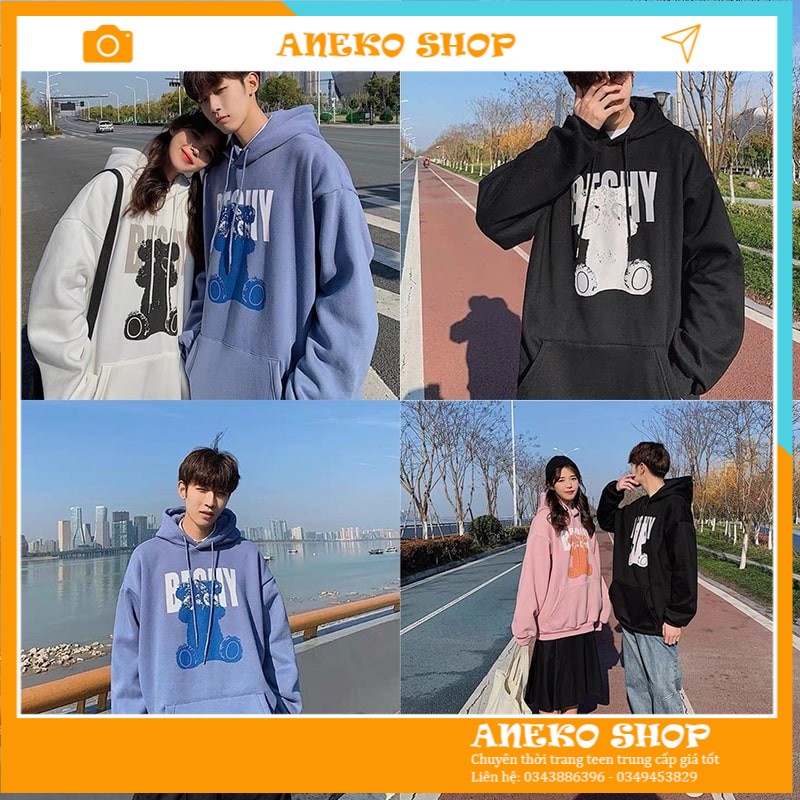Áo Hoodie Chống Nắng In Hình Con Gấu Nón 2 Lớp Chất Liệu Thun PE Cho Nam Và Nữ Dưới 70kg