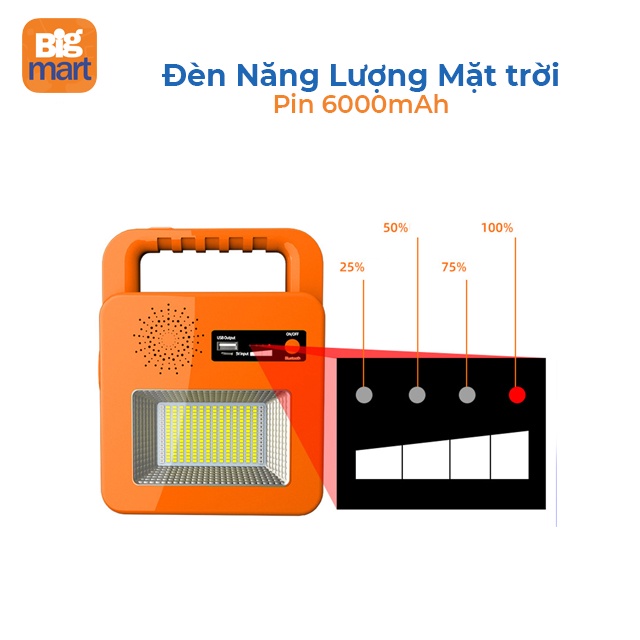 Đèn năng lượng mặt trời tích hợp loa Bluetooth công suất 100W pin 6000mAh pin sạc chọn đời Bigmart86