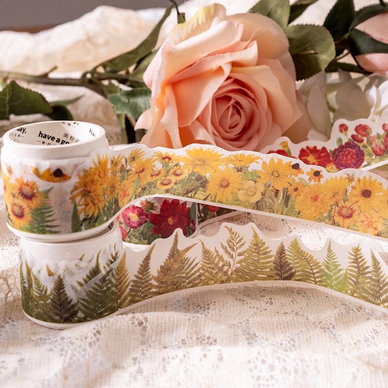 Cuộn Băng Dính Washi 30mm * 3m Họa Tiết Hoa Lá Trang Trí Sổ Tay DIY