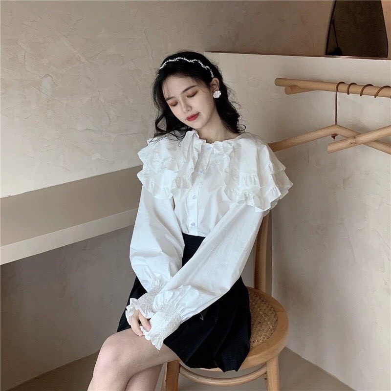 áo sơ mi bèo cổ sen trắng