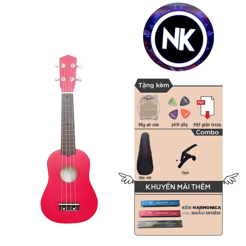 (MUA 1 ĐƯỢC 8) Đàn Ukulele Soprano 21" Full Phụ Kiện + Bao Vải + Capo + Kèn Harmonica