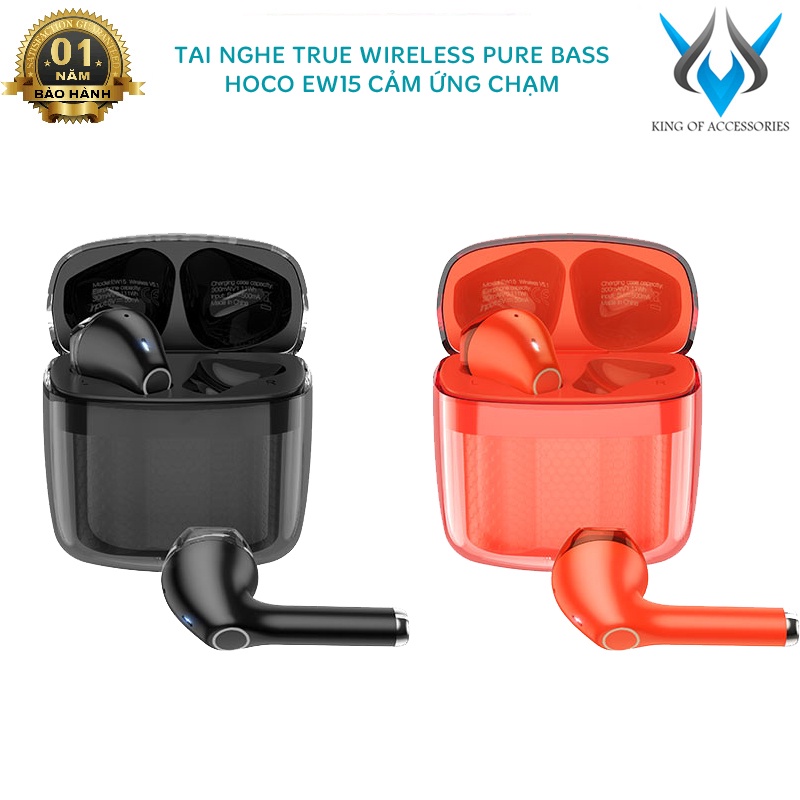 Tai nghe bluetooth true wireless Hoco EW15 Pure Bass V5.1 pin 4h, dock sạc 16h, tăng giảm âm, đổi tên (MÀU NGẪU NHIÊN)