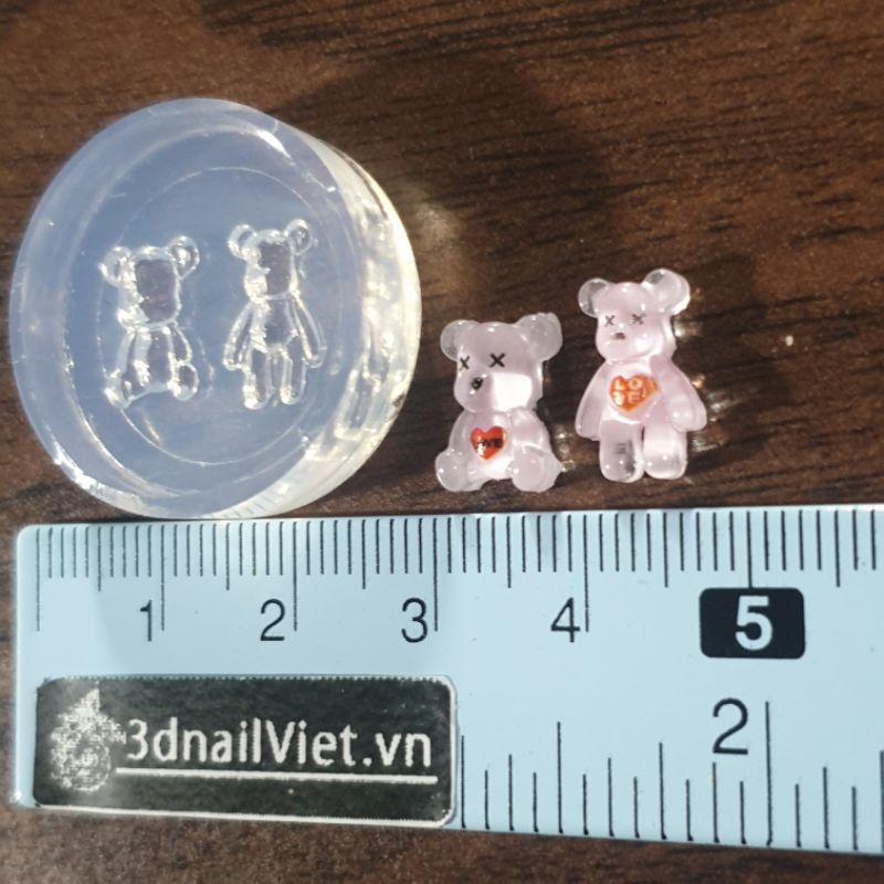 DIY - Khuôn charm bearbrick size mini cho nail 3d, làm phụ kiện trang sức, hoa tai thời trang
