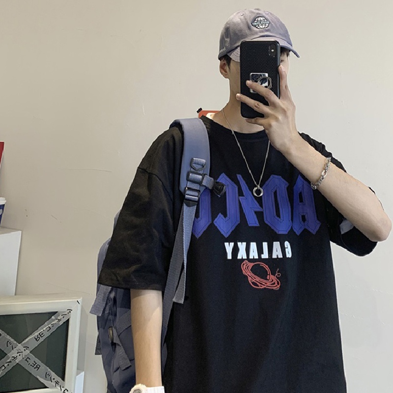 Áo thun tay ngắn dáng rộng in chữ thời trang Nhật Bản sành điệu cỡ S-8Xl cho nam