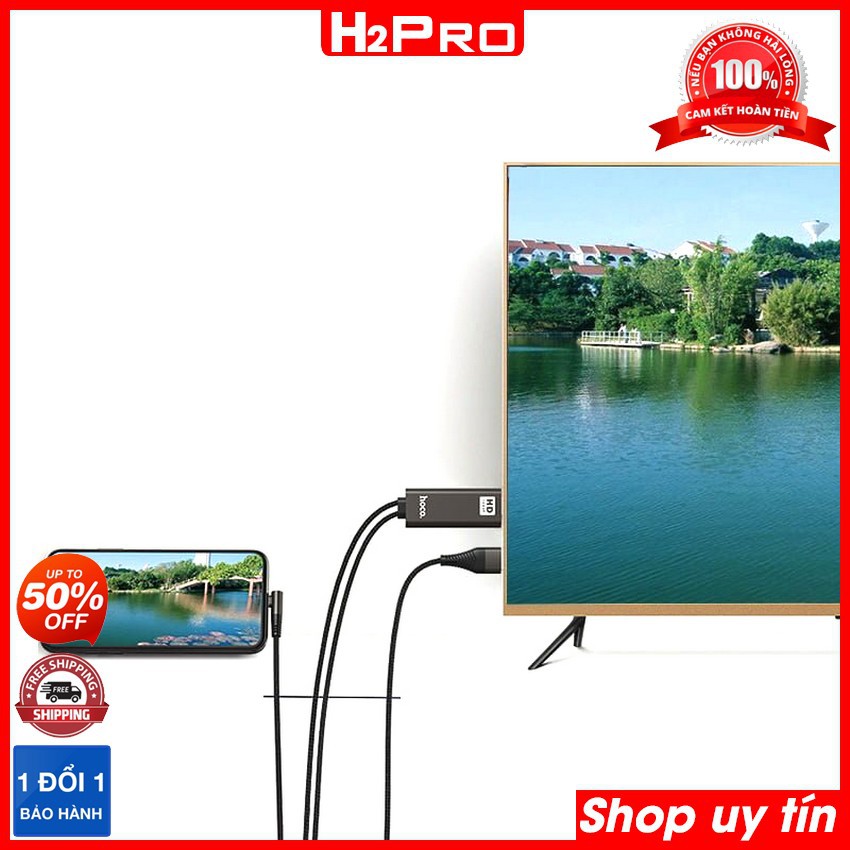 Cáp Lightning sang HDMI Hoco UA14 H2Pro dài 2M chính hãng, dây kết nối điện thoại với tivi dành cho Iphone