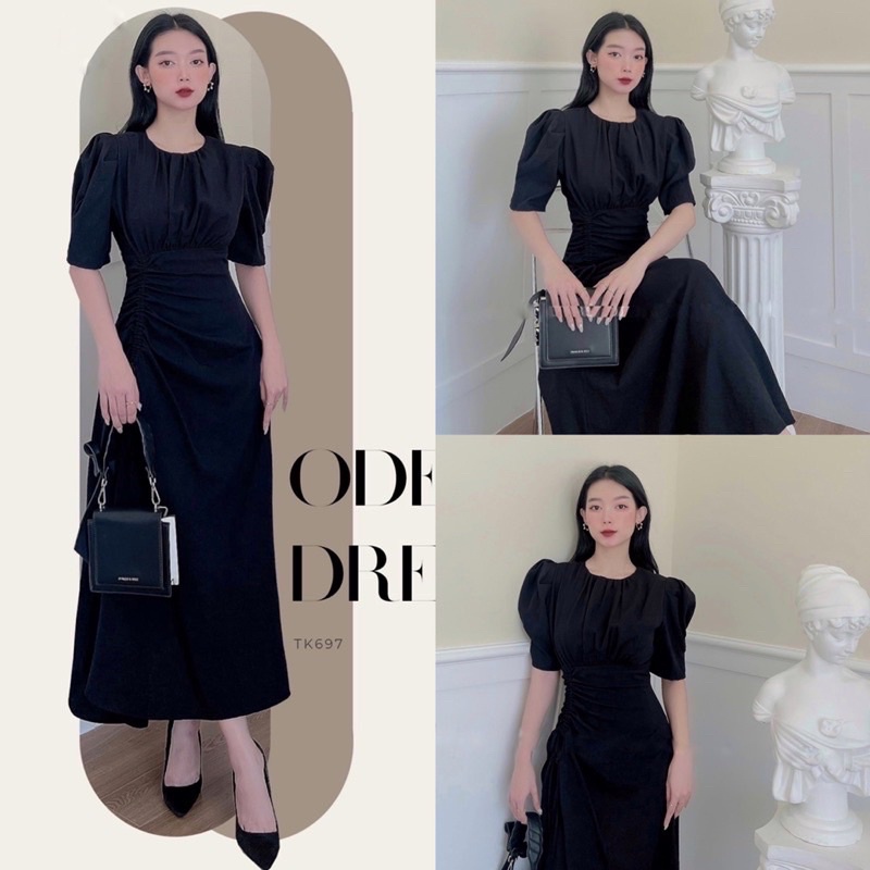 Đầm rút dây eo, tay bo phồng dáng dài, đi chơi, dự tiệc, công sở đi làm