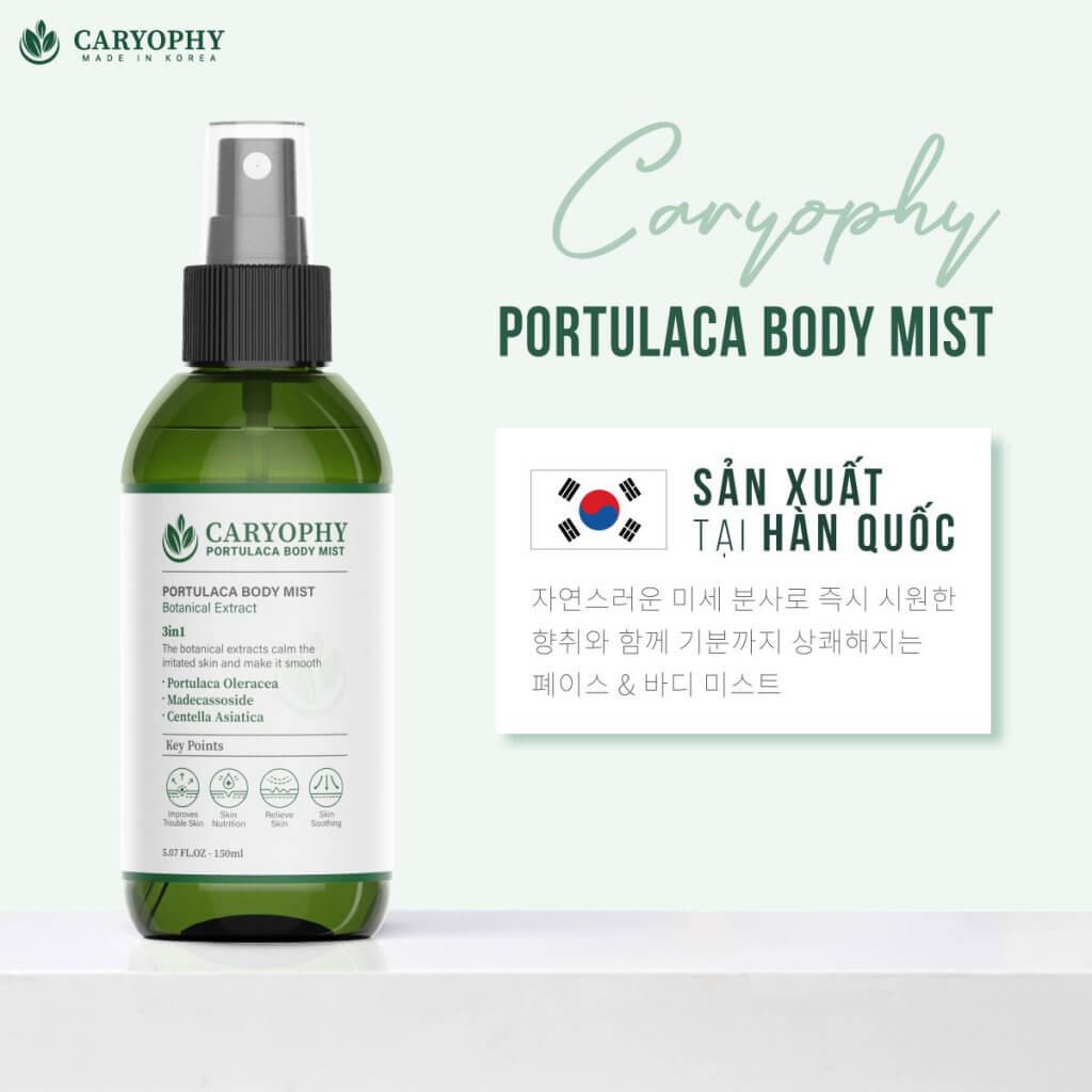 Xịt Mụn Lưng giảm mụn mờ thâm, đều màu da Caryophy Portulaca Body Mist 150ml