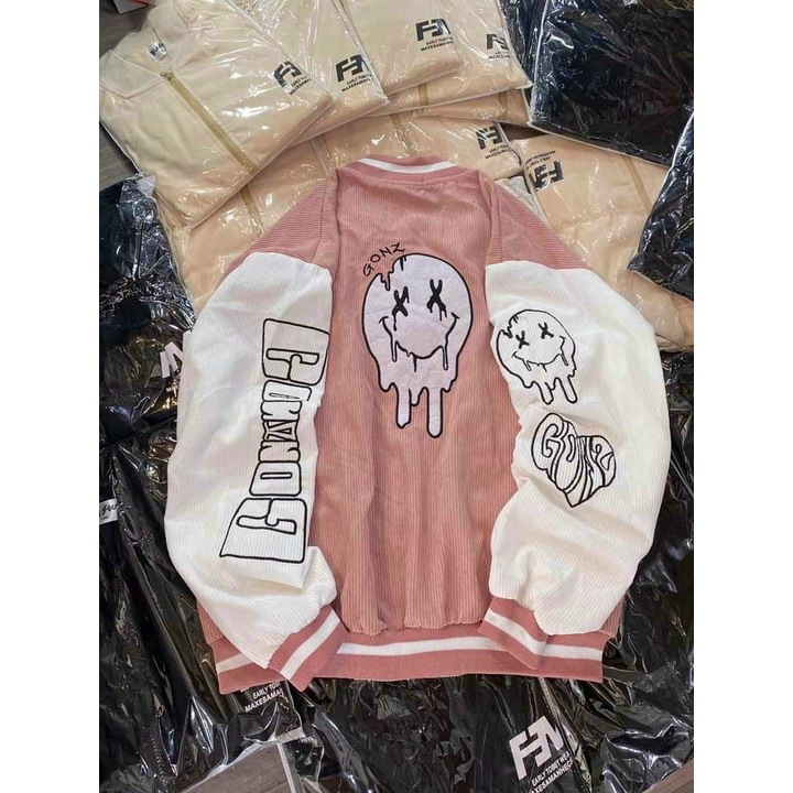 Áo Khoác Nhung Gân kiểu BomBer Nút Bấm thêu G Và loGo-SHOPSIGIARE1