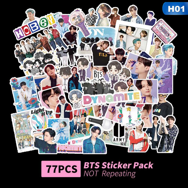 Set 77 miếng sticker dán trang trí in hình nhóm nhạc BTS