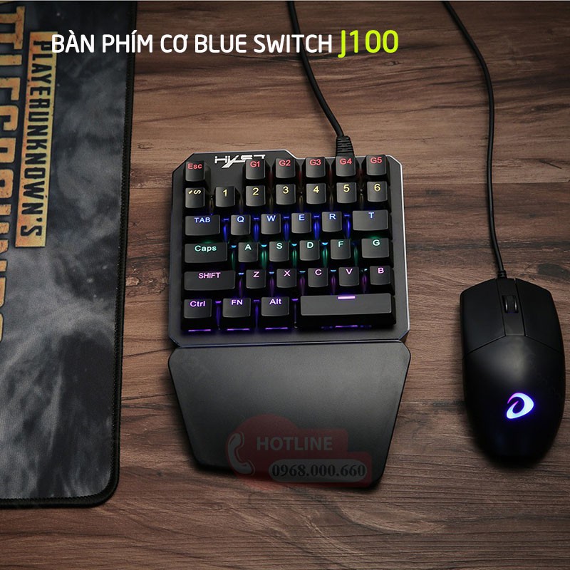 Bàn phím cơ 1 tay J100 LED RGB Rainbow chơi game PUBG, Call of Duty và các game mobile trên Rawm Shell ,Lingzha 2 Pro,Q1