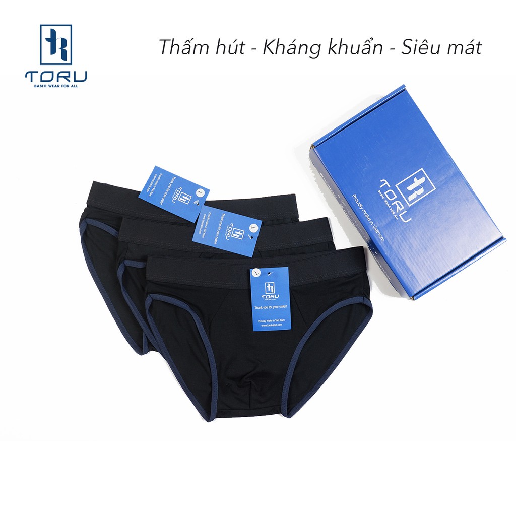 [Fullbox Hộp 3 quần lót nam] Chất liệu cotton co giãn thoáng mát, kháng khuẩn cao, màu sắc Basic Đen, Xanh Navy, Xám-