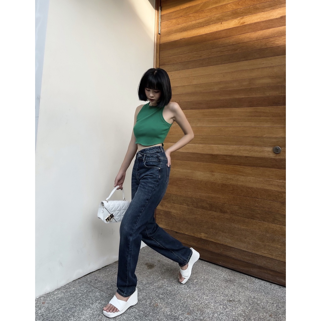 Quần jeans nữ ống rộng lệch lưng CHICMONKI lưng cao phom đẹp CMJ1196 | BigBuy360 - bigbuy360.vn