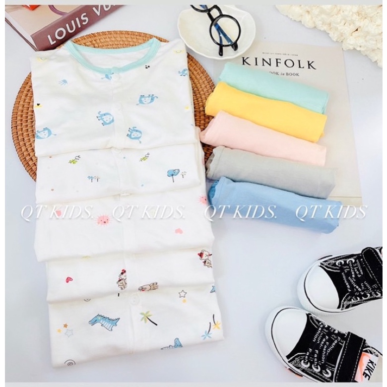 Bộ dài tay khuy giữa Minky chất vải peptit siêu mềm mịn cho bé trai/bé gái- Bộ dài tay Minky peptit