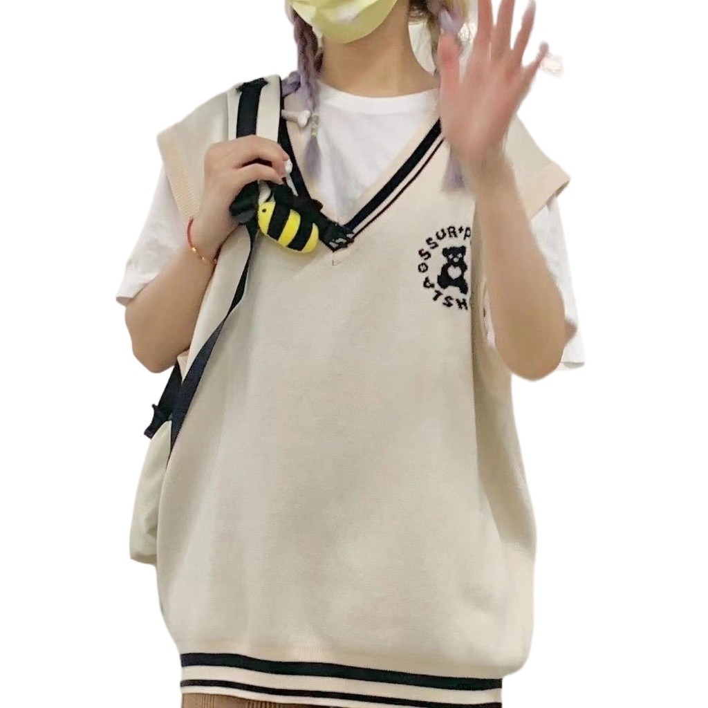 Set Áo Len Không Tay Cổ Chữ V Dáng Rộng + Áo Khoác Ngoài Thời Trang Mùa Thu Theo Phong Cách Hàn