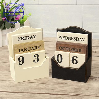 ☀stock☀Wood Desk Calendar Retro Vintage Wood Block Perpetual Calendar Wooden Environmental Décor