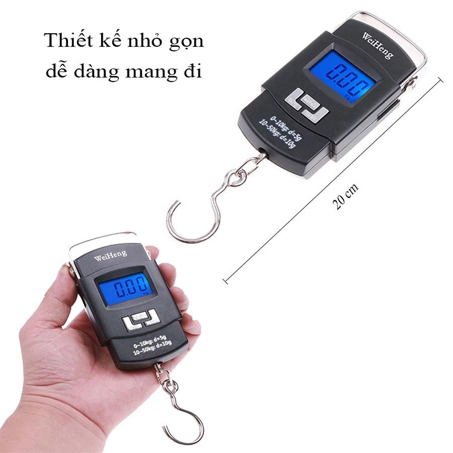 Cân Điện Tử Mini Cầm Tay 50kg Cân Treo Có Móc Cân Hành Lý Màn Hình LCD Siêu Chính Xác Bảo Hành 1 Năm WH -  A 08