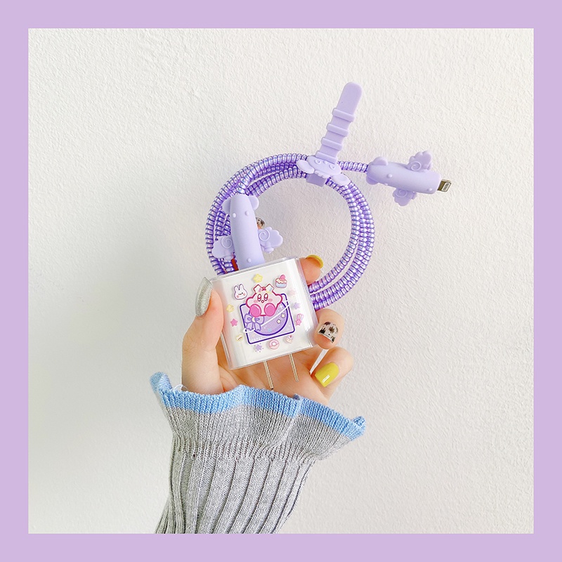 Miếng Dán Bảo Vệ Đầu Dây Cáp Sạc Màu Trong Suốt Hình Nhân Vật Hoạt Hình Dễ Thương