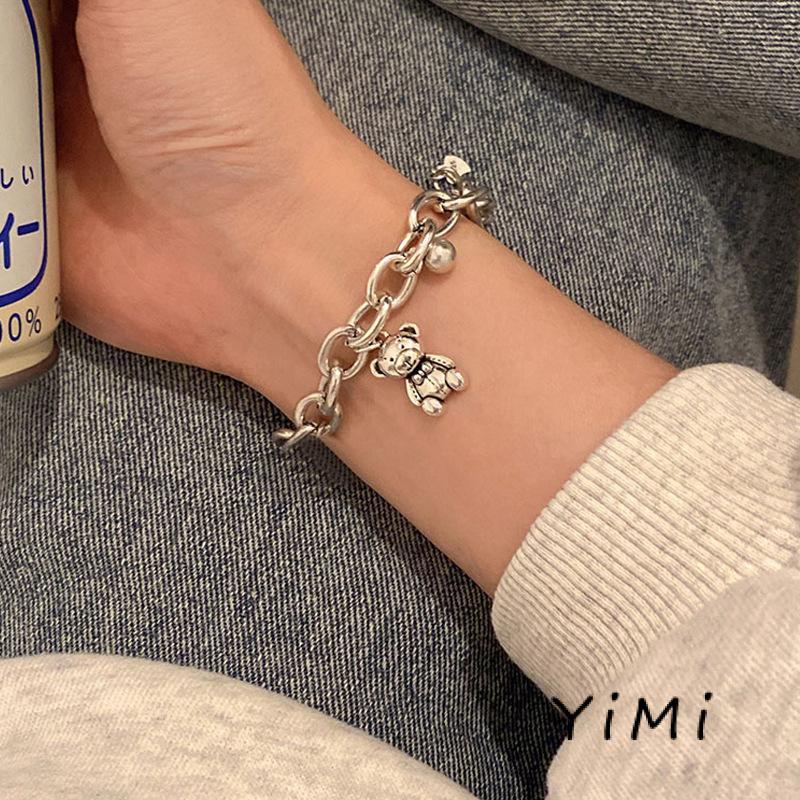 Vòng Tay Kim Loại Mặt Hình Chú Gấu Dễ Thương Dành Cho Nữ