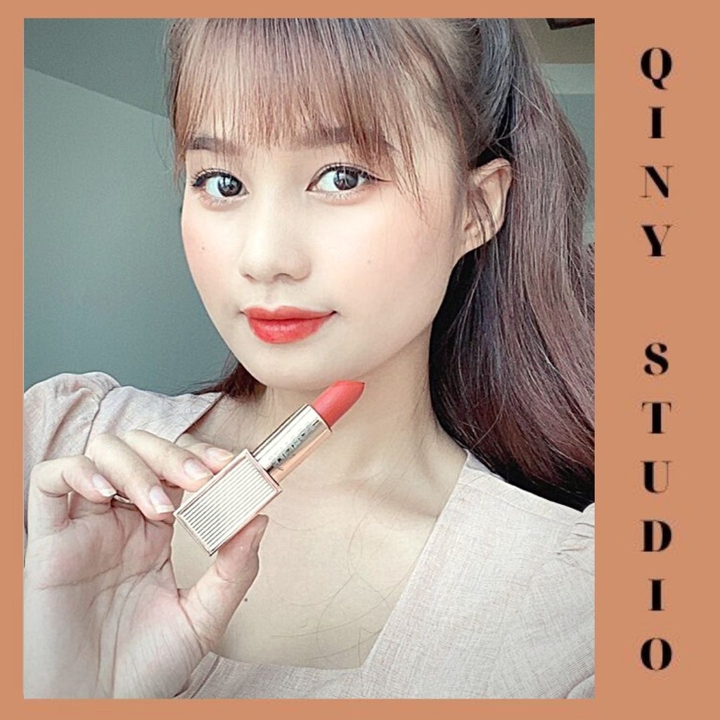 Son môi Qiny nội địa mịn lì dưỡng ẩm suốt ngày màu đỏ nâu, cam đất, hồng đất, đỏ thuần, đỏ, nấu đất