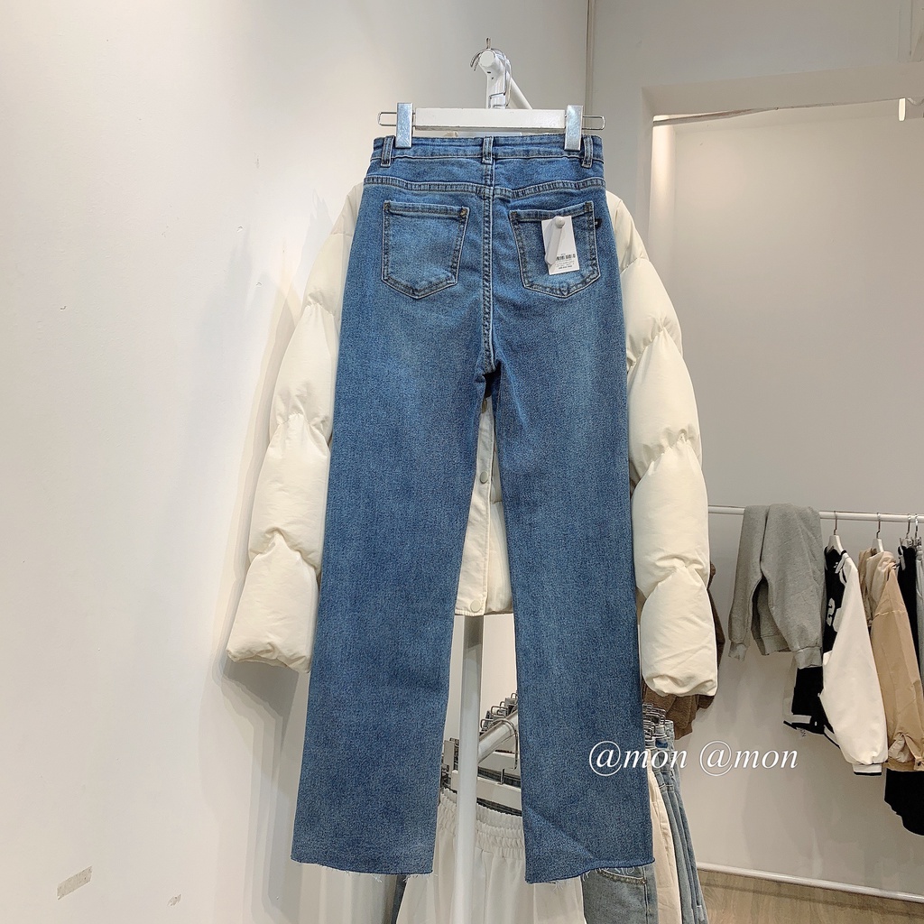 210793 Quần jeans cắt gấu, quần jeans ống đứng nữ chất dày dặn co giãn tốt | WebRaoVat - webraovat.net.vn