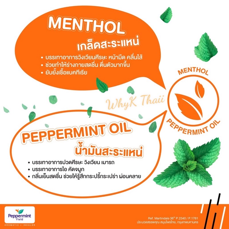 Ống Hít Thông Mũi Bạc Hà Cam Thái Lan Cực Kỳ Thơm Peppermint Field Inhaler Phiên Bản Cao Cấp