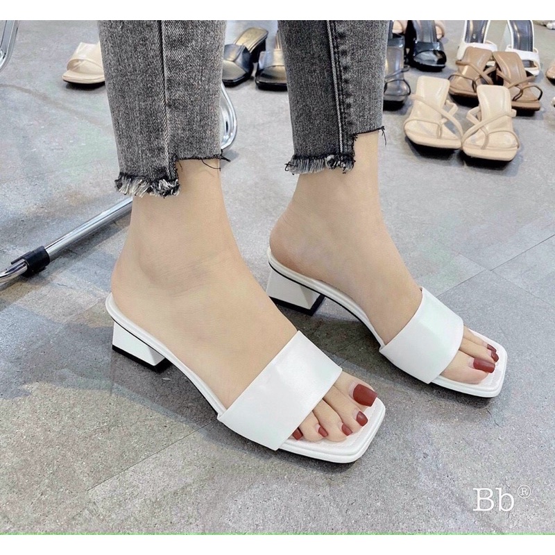 Guốc nữ trơn mẫu basic gót vuông 3cm L167