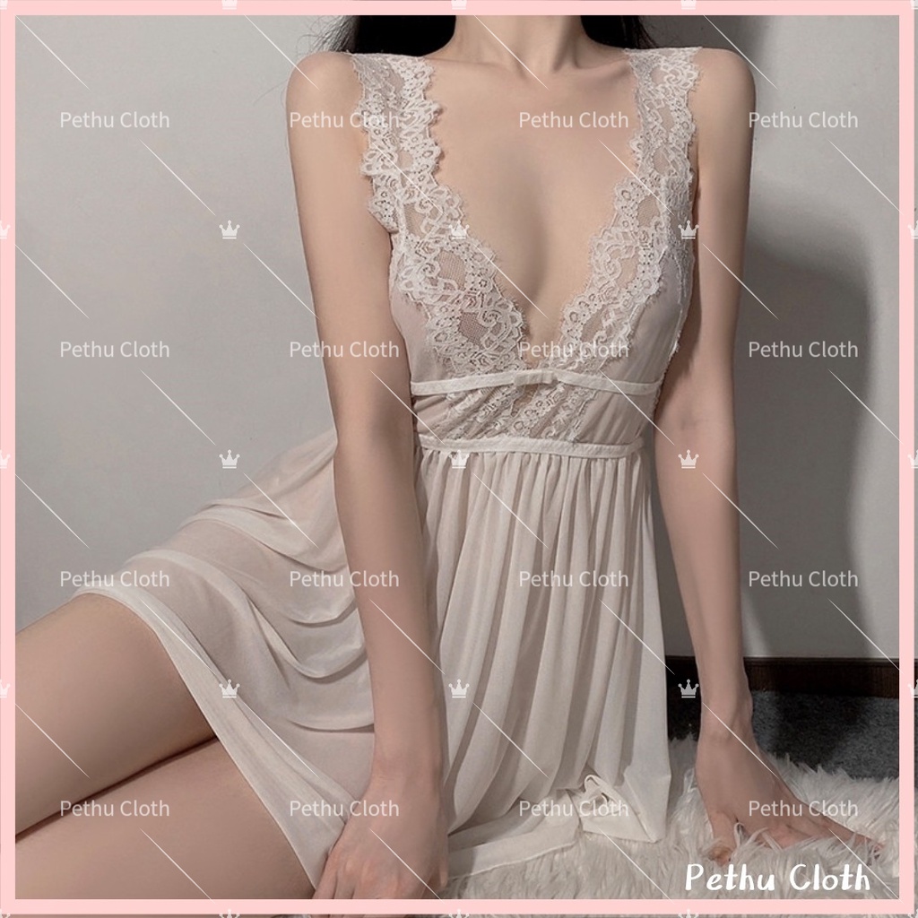 25/3 giao hàngSexy Đồ NgủFreeshipVáy Ngủ Voan Ren 2 Lớp Cao Cấp Mềm Mát Mịn Quyến Rũ Freesize 40-65kg---001