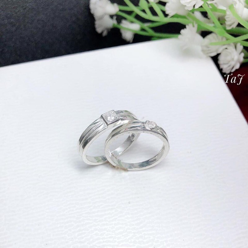 Cặp nhẫn đôi bạc đính đá trắng cao cấp