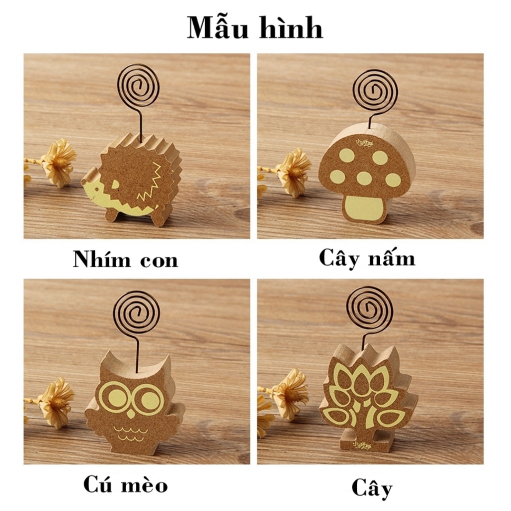 Kẹp ảnh để bàn đế gỗ hình con nhím, cú mèo,  cây, nấm, kẹp cardvisit, note, quà tặng ý nghĩa Tú Vy Studio