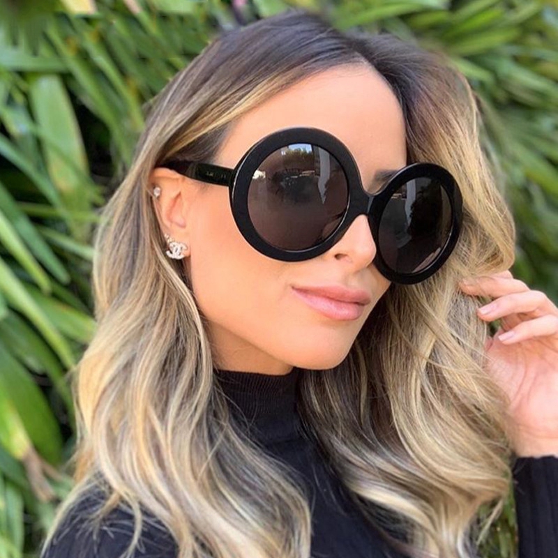 Oversized Round Luxury Sunglasses 2019 Big Black Plastic Frame Celebrity Shades For Women Large Sunglasses lentes