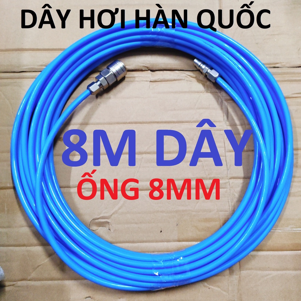 Dây hơi thẳng 8m PUSAN Hàn Quốc, dây 5x8mm, kèm bộ đầu nối nhanh cao cấp (SS1960) (SS6704)