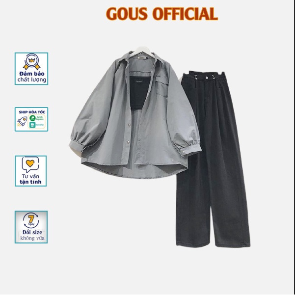 Áo Sơ Mi Nữ Hàn Quốc Vải Cát Thô Form Rộng Dài Tay Sơ Mi Nữ Có Nút Bấm Tay Phồng 3 Màu Xanh Bơ Nâu Xám MACLI 1738
