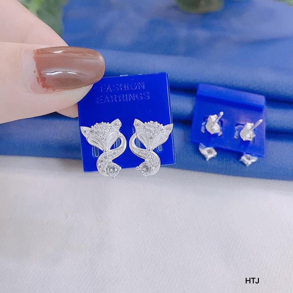 Bông tai hồ ly đính đá nhỏ chuẩn bạc ta - Kho sỉ bạc Nhất Linh