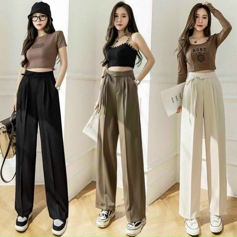 BIGSIZE  quần ống xuông dây buộc eo xinh