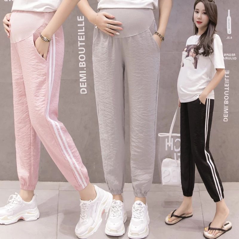 Quần dài lưng cao dáng rộng thoáng khí có thể điều chỉnh cho mẹ bầu