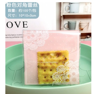 Set 10, 20, 50 túi kiếng dán đựng bánh cookie, quà tặng Hoa văn hồng, xanh biển 10 x 10 cm