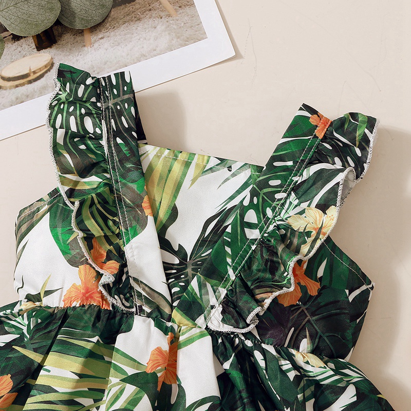 Đầm MIKRDOO không tay in họa tiết chiếc lá thời trang mùa hè xinh xắn cho bé gái