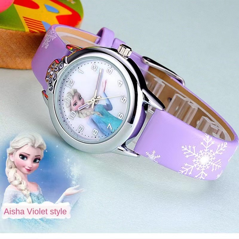 Đồng Hồ Đeo Tay Chống Nước Hình Hoạt Hình Frozen Elsa Anna Dành Cho Bé Gái