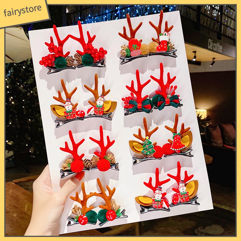 1 Cặp Kẹp Tóc Vải Hình Tuần Lộc Giáng Sinh Tinh Tế