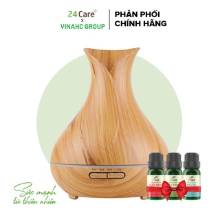 [Tặng 3 tinh dầu 10ml] Máy khuếch tán tinh dầu 24Care tulip màu vàng công suất 10W dung tích 500ml có chế độ hẹn giờ