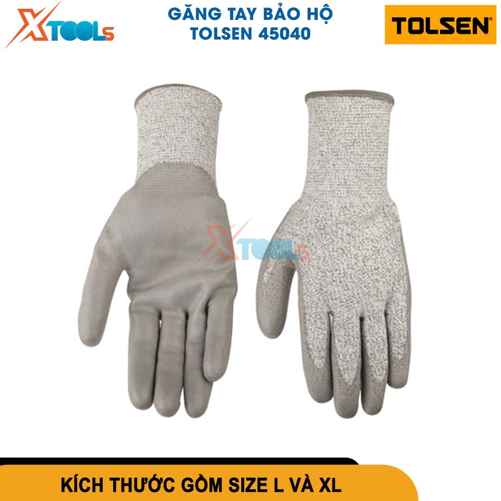 Găng tay bảo hộ Tolsen lòng tay phủ PU, lớp lót HPPE liền mạch chống trầy xước tay cấp độ 5, dùng lao động [CHÍNH HÃNG]