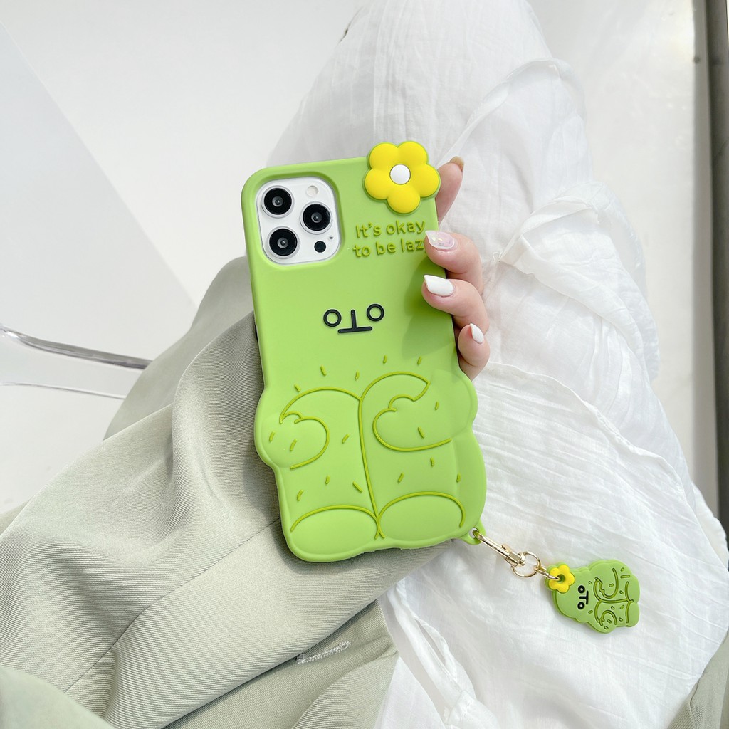 Ốp Điện Thoại Silicon Mềm Hình Gấu Và Xương Rồng Màu Xanh Lá Cho iphone 13 pro max 12 pro max 11 pro max xs max xr x 7 8 plus