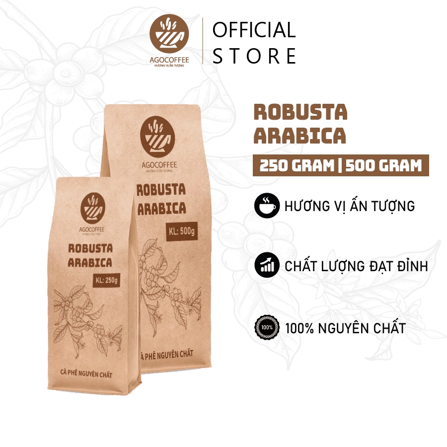 Cà Phê Nguyên Chất Mix 2 Thành Phần Robusta Arabica AGOCOFFEE Hương Vị Đậm Đà Cuốn Hút Khối Lượng 250 Gram Và 500 Gram | BigBuy360 - bigbuy360.vn